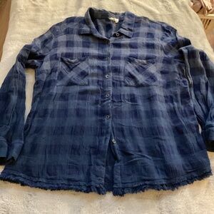 NWOT Tribal jeans blue plaid button up shirt size XL